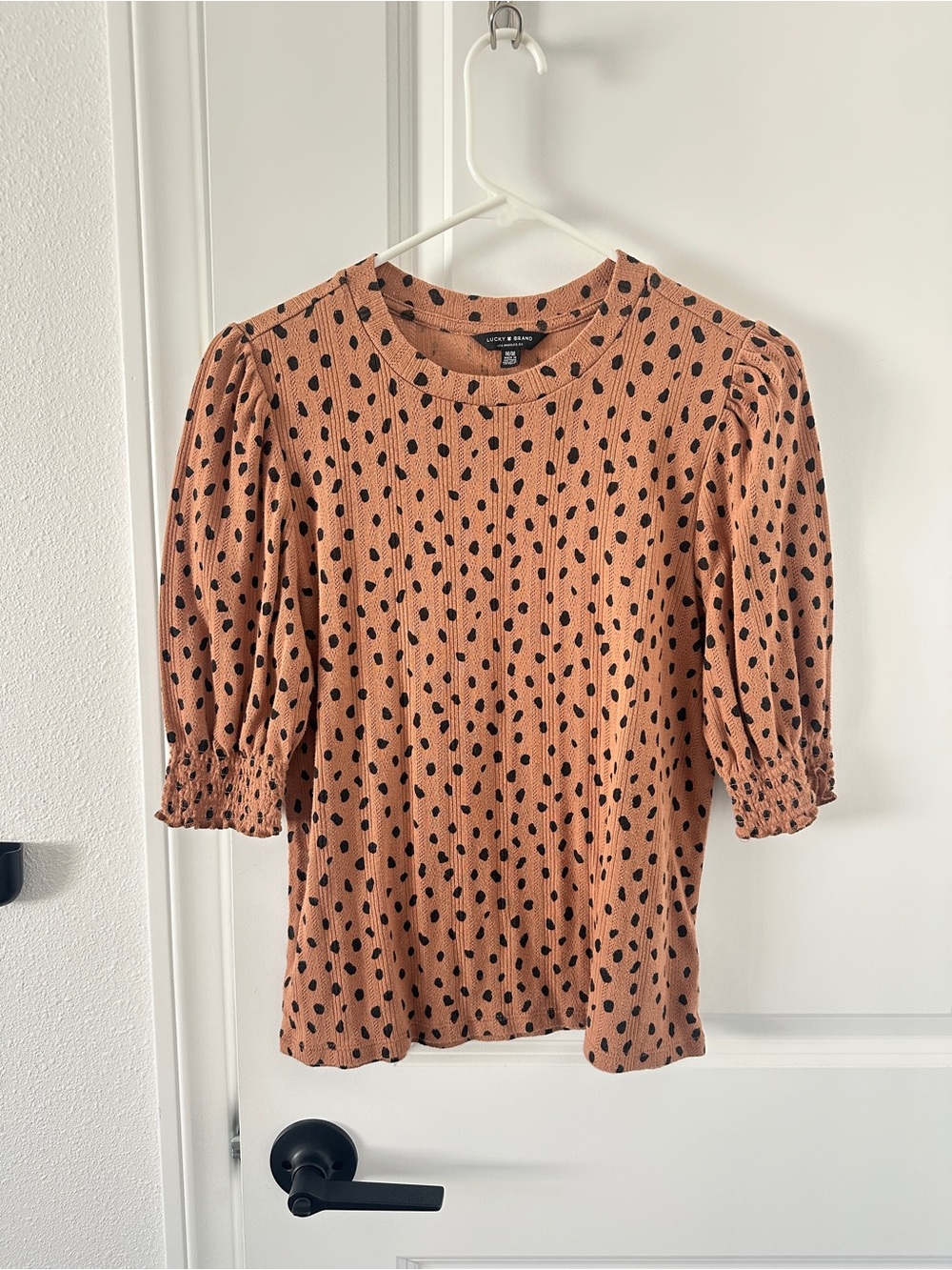 Lucky Brand Rust Leopard Print Puff Sleeve Top